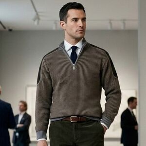 Yao Cheng XL Vintage 90s Contemporary Eclectic Grandpa Knit Quarter Zip Sweater